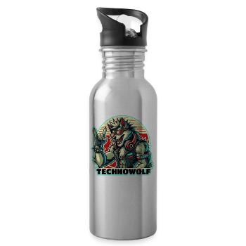 Techno-Wolf: Electronic Music Beats - Water bottle with straw - silver - Right