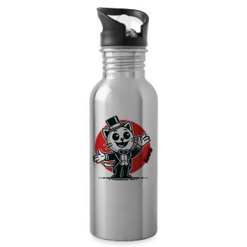 Gastgeber Katze im Smoking und Zylinder - Trinkflasche mit integriertem Trinkhalm - Lightsilver - Rechts