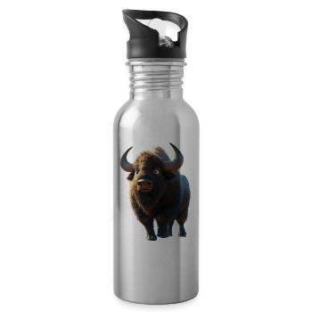 Bison, Bison, Wild Cattle, Buffalo, American Bison - Water bottle with straw - silver - Right