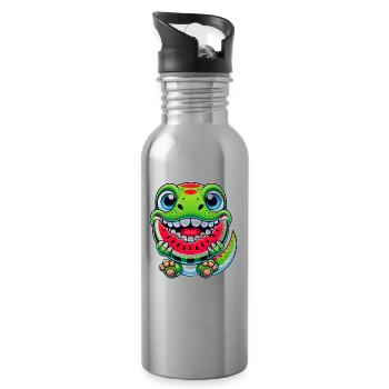 Mignon Dino T-Rex Dessin animé Pastèque Été - Gourde avec paille intégrée - argent clair - Droite