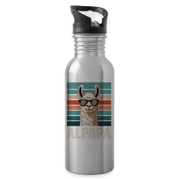 Papa Alpaga Papa Drôle Lama Cadeau de Fête des Pères - Gourde avec paille intégrée - argent clair - Droite