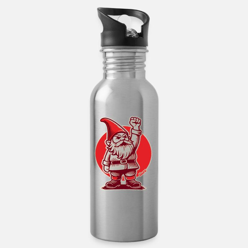 Gartenzwerg mit Faust der Freiheit - Trinkflasche mit integriertem Trinkhalm - Lightsilver