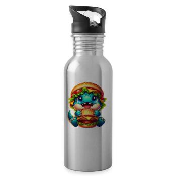 Cute T-Rex Burger Whimsical Funny Fast Food - Water bottle with straw - silver - Right