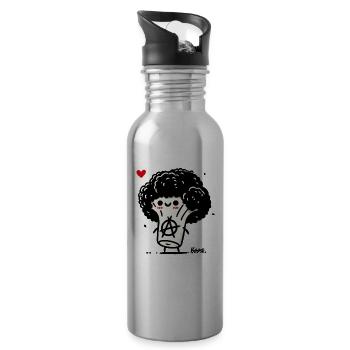 lustiger Gemüse-Anarcho-Brokkoli-Punk - Trinkflasche mit integriertem Trinkhalm - Lightsilver - Rechts
