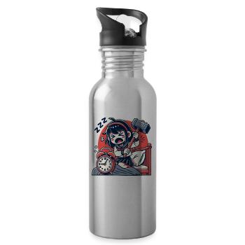 Müdes Mädchen mit Hammer und ein Wecker - Trinkflasche mit integriertem Trinkhalm - Lightsilver - Rechts