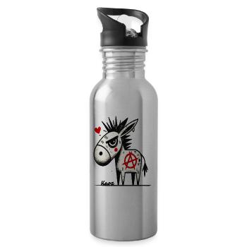 Rebellious & Funny: Anarchy Punk Donkeys - Water bottle with straw - silver - Right