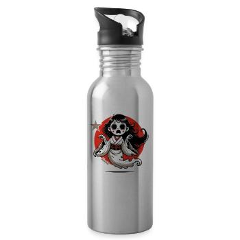 Funny Japanese Cartoon Ghost Geisha - Water bottle with straw - silver - Right