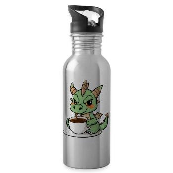 Sweet dragon likes coffee - Water bottle with straw - silver - Right