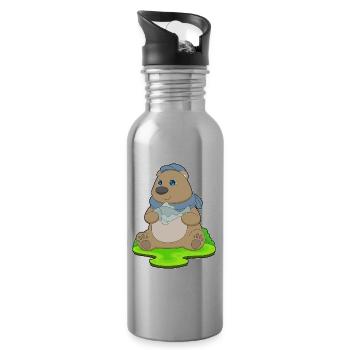 Pêche au poisson Bear Angler - Gourde avec paille intégrée - argent clair - Droite