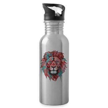 Lion Lion Head Colorful Colorful Predator Animal Art - Water bottle with straw - silver - Right