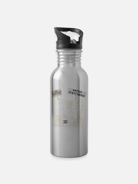 Demo Katzen gegen rechts - Trinkflasche mit integriertem Trinkhalm - Lightsilver
