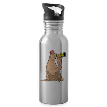 Seal Musician Trumpet Music - Water bottle with straw - silver - Right