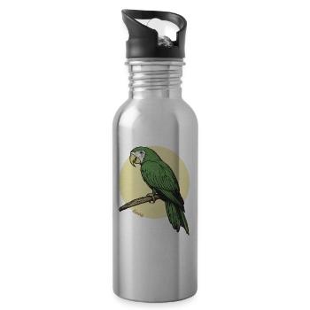 Detailed Green Parrot on Branch - Water bottle with straw - silver - Right