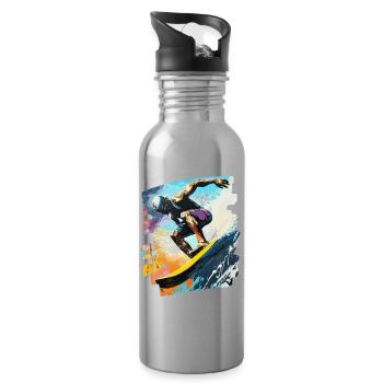 Surfer Surfen Surfbrett Surfing - Trinkflasche mit integriertem Trinkhalm - Lightsilver - Rechts