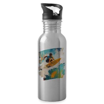 Surfer Surfen Surfbrett Surfing - Trinkflasche mit integriertem Trinkhalm - Lightsilver - Rechts