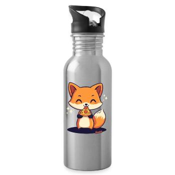 Renard kawaii mignon avec pizza - Gourde avec paille intégrée - argent clair - Droite