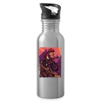 Adventure Mountain Biking Mountain Bike Design - Water bottle with straw - silver - Right