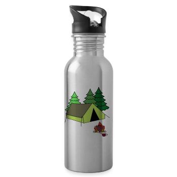 Fire Campfire Tent Camp Camping Camping - Water bottle with straw - silver - Right
