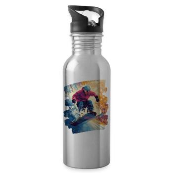 Snowboarder powder snow - Water bottle with straw - silver - Right
