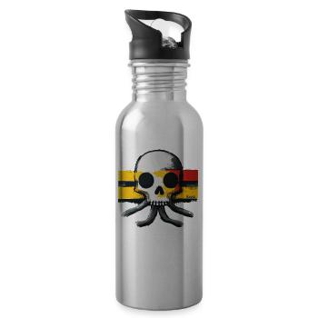 Skull with tentacles and flag - Water bottle with straw - silver - Right