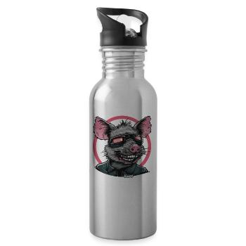Cool rat with glasses and leather jacket - Water bottle with straw - silver - Right