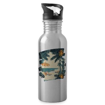 Summer Palm Tree Beach - Water bottle with straw - silver - Right
