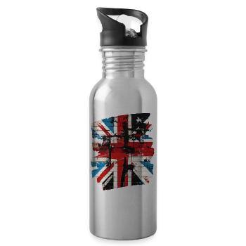 Great Britain Flag England Union Jack - Water bottle with straw - silver - Right