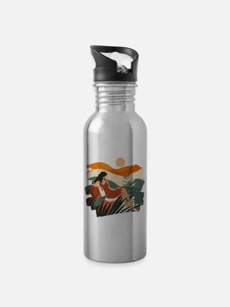 Relax Meditation Selfcare Me-Time - Trinkflasche mit integriertem Trinkhalm - Lightsilver