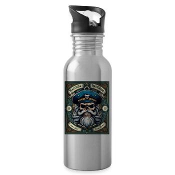 Sailor Skull Skull Captain Ahoy Ship - Water bottle with straw - silver - Right