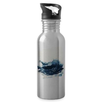 Waves and sea - Water bottle with straw - silver - Right