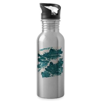 Waves and sea - Water bottle with straw - silver - Right