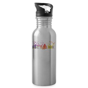 North Skyline Colorful Cityscape North - Water bottle with straw - silver - Right
