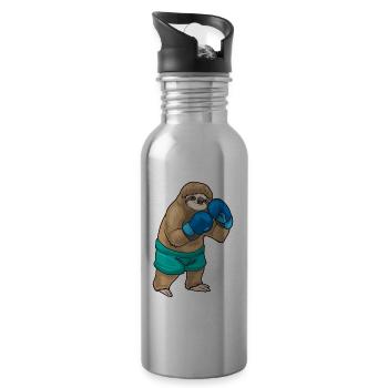 Faultier Boxer Boxhandschuhe Boxen - Trinkflasche mit integriertem Trinkhalm - Lightsilver - Rechts
