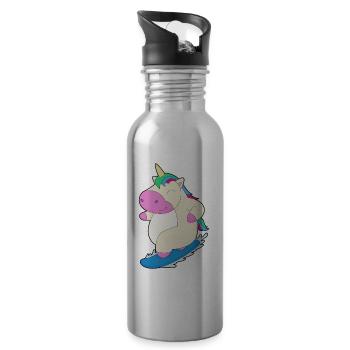 Einhorn Snowboarder Snowboard - Trinkflasche mit integriertem Trinkhalm - Lightsilver - Rechts