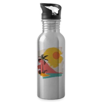 Summer Palm Tree Sunset - Water bottle with straw - silver - Right