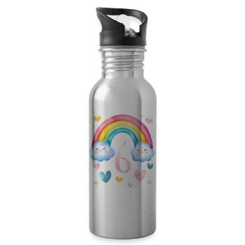 Geburtstag 6 Mädchen Regenbogen Sechs Party 6 - Trinkflasche mit integriertem Trinkhalm - Lightsilver - Rechts