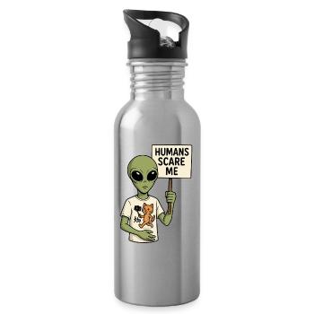 Alien Extraterrestre avec de l’humour - Les humains me font peur - Gourde avec paille intégrée - argent clair - Droite