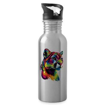 Panther Leopard Raubkatze Süße Großkatze Katzen - Trinkflasche mit integriertem Trinkhalm - Lightsilver - Rechts
