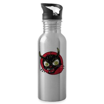 Devilish grimace of a devil cat - Water bottle with straw - silver - Right