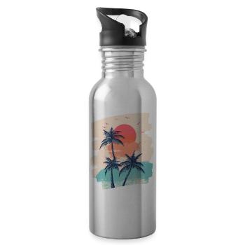 Plage Palmiers Coucher de soleil Été - Gourde avec paille intégrée - argent clair - Droite