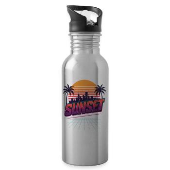 Retro Sunset - 80s Style - Water bottle with straw - silver - Right