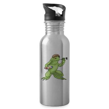 Frog Painter Brush Painting - Water bottle with straw - silver - Right