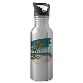 Plage Palmiers Soleil Été - Gourde avec paille intégrée - argent clair - Droite