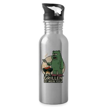 Grilling is my yoga bear - Water bottle with straw - silver - Right