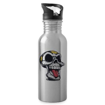 Skull with tongue – cheeky skull - Water bottle with straw - silver - Right