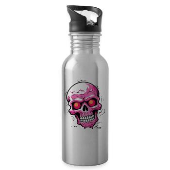 Pink skull with glowing eyes - Water bottle with straw - silver - Right