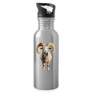 Widder Mufflon Aries Wilde Schafe Männliches Schaf - Trinkflasche mit integriertem Trinkhalm - Lightsilver - Rechts