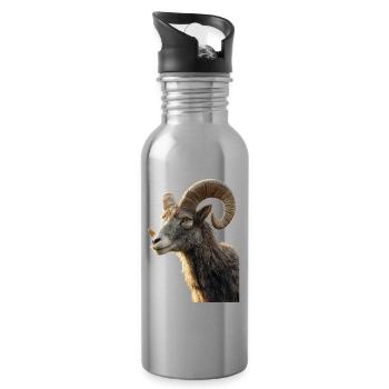 Widder Mufflon Aries Wilde Schafe Männliches Schaf - Trinkflasche mit integriertem Trinkhalm - Lightsilver - Rechts
