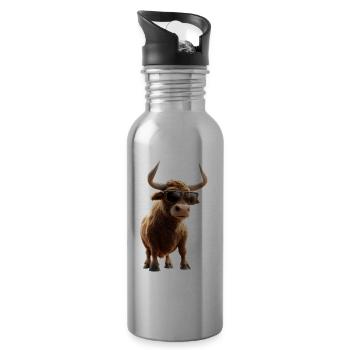 Stier Bulle Ochse Rind Bauernhof Kuh Taurus Bullen - Trinkflasche mit integriertem Trinkhalm - Lightsilver - Rechts