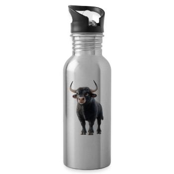 Stier Bulle Ochse Rind Bauernhof Kuh Taurus Bullen - Trinkflasche mit integriertem Trinkhalm - Lightsilver - Rechts